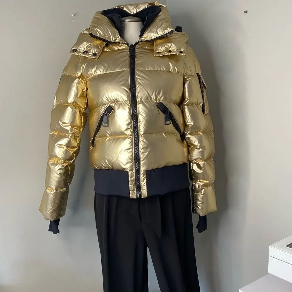 🛍️SAM New York Womans Bungalow Down Puffer Jacket Coat Size M Gold Hooded - Picture 6 of 16